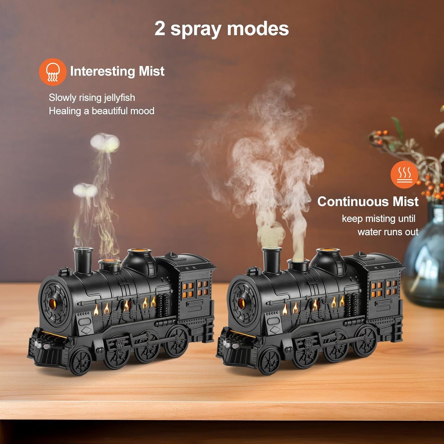 Train Diffuser 300Ml, Aromatherapy Diffuser Cool Mist Ultrasonic Aroma Train Diffuser with Remote Control 2 Light 2 Mist Mode Auto Shut-Off for Bedroom Office Hotel(Black)