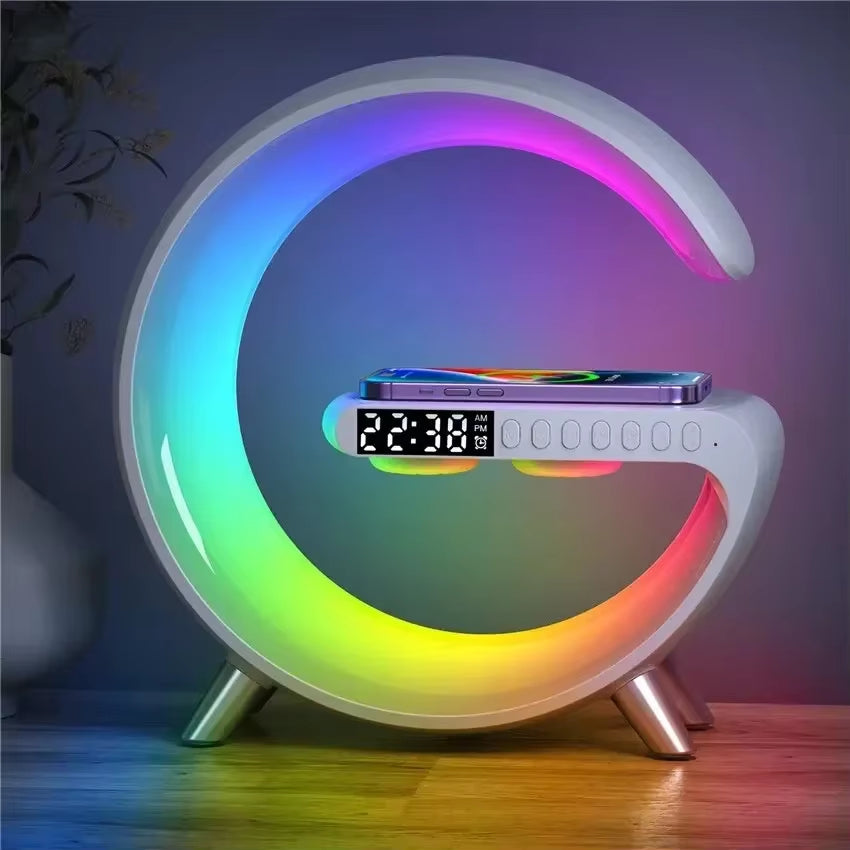 G Wireless Charger Stand Alarm Clock Bluetooth Speaker RGB Night Light Lamp Fast Charging Station Dock for Iphone Samsung Xiaomi