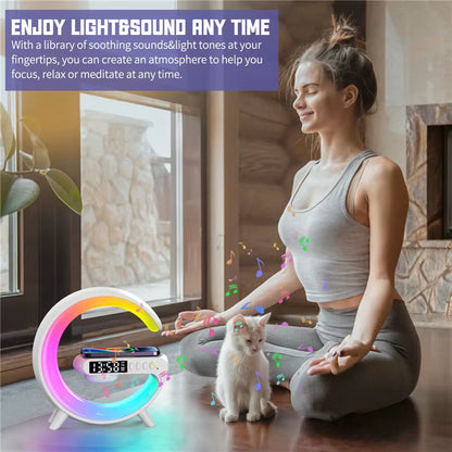 Bluetooth Speaker Wireless Charger Pad Stand Home Stereo Loudspeaker Subwoofer RGB Night Light Lamp Fast Charging Station Dock