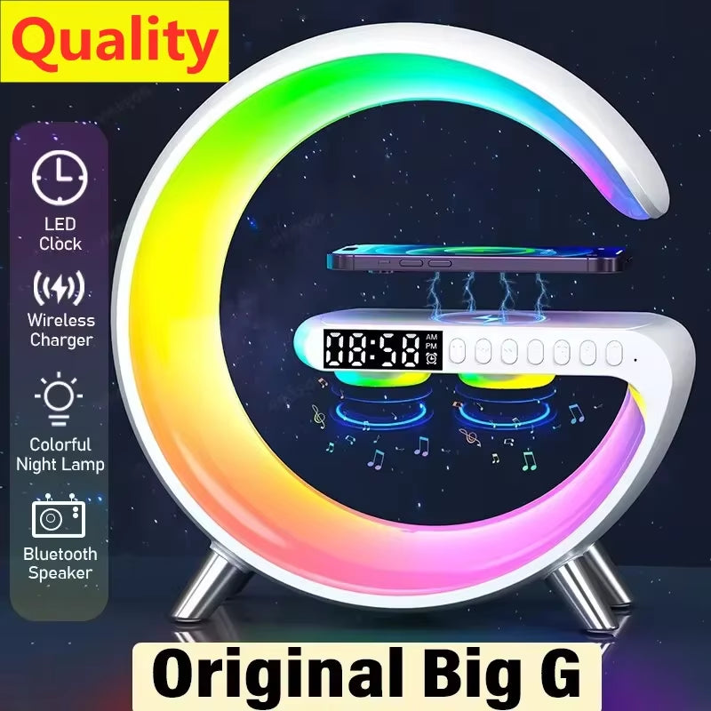 G Wireless Charger Stand Alarm Clock Bluetooth Speaker RGB Night Light Lamp Fast Charging Station Dock for Iphone Samsung Xiaomi