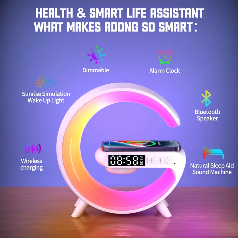 Bluetooth Speaker Wireless Charger Pad Stand Home Stereo Loudspeaker Subwoofer RGB Night Light Lamp Fast Charging Station Dock