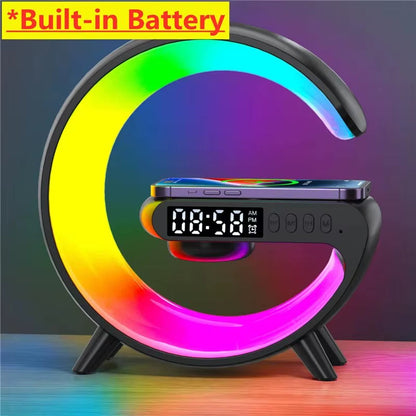 Bluetooth Speaker Wireless Charger Pad Stand Home Stereo Loudspeaker Subwoofer RGB Night Light Lamp Fast Charging Station Dock