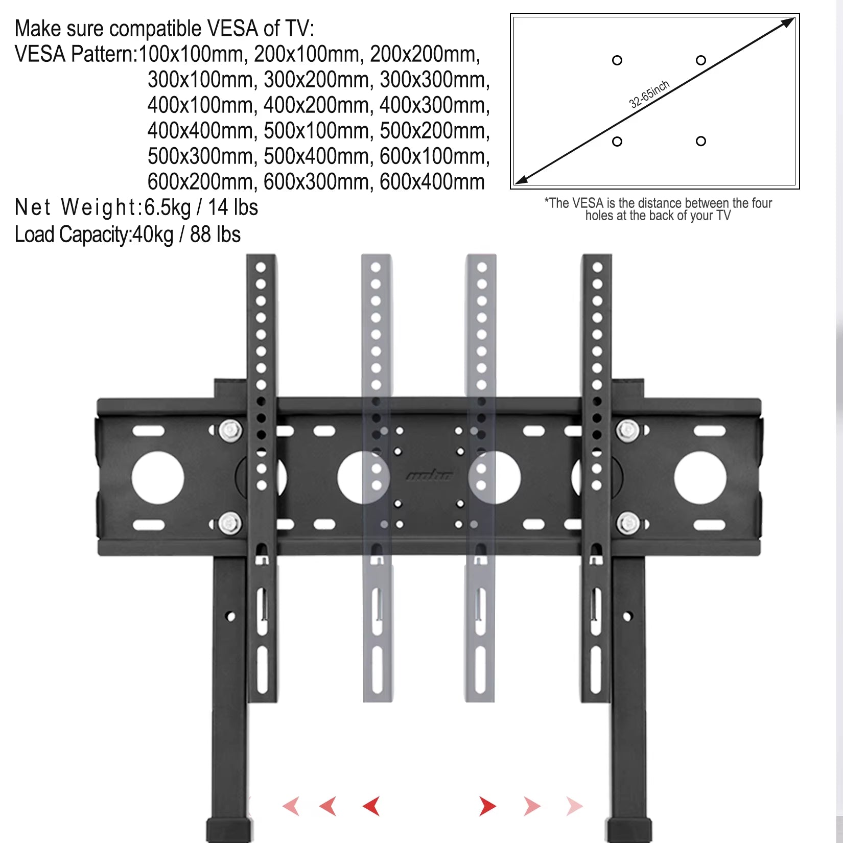 TV Floor Stand Tall TV Mount Bracket Height Adjustable Free Standing for 32”-65” Flat Panel LED LCD Screens