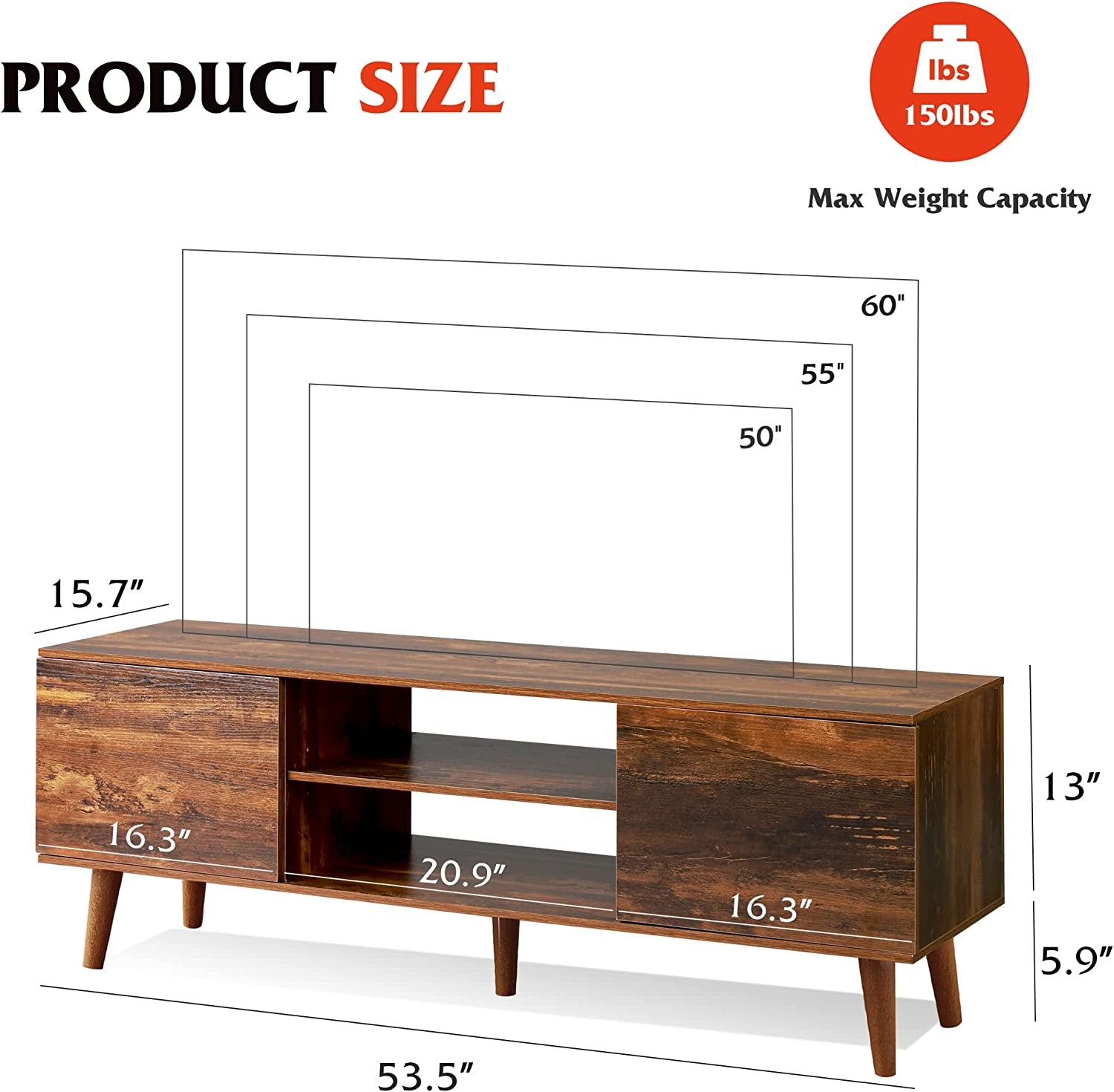 TV Stand for 55 60 Inch TV, Mid Century Modern TV Console, Entertainment Center