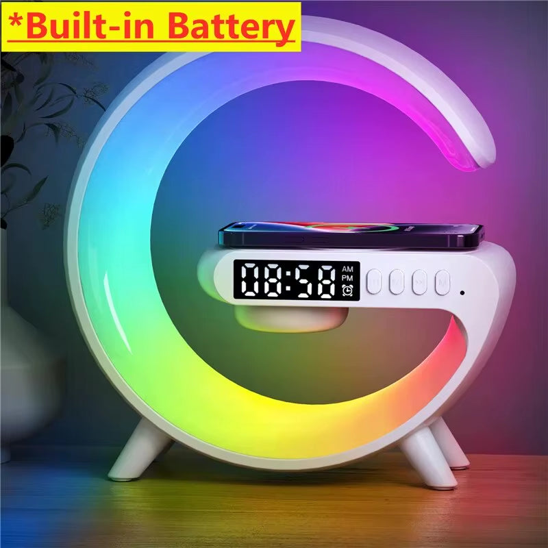 Bluetooth Speaker Wireless Charger Pad Stand Home Stereo Loudspeaker Subwoofer RGB Night Light Lamp Fast Charging Station Dock