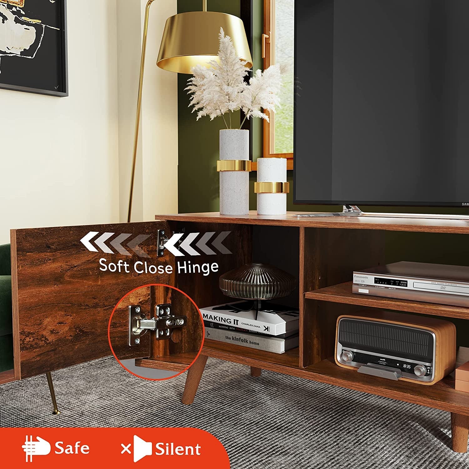 TV Stand for 55 60 Inch TV, Mid Century Modern TV Console, Entertainment Center