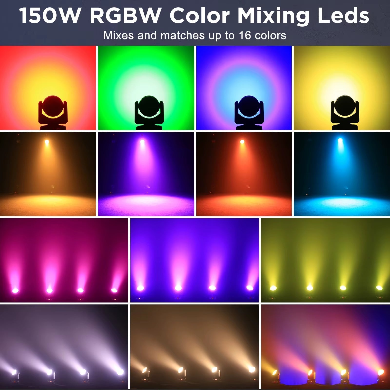 150W High Brightness Moving Head Light COB+LED RGBW 4In1 Stage Effect Lighting Rotating DMX512 for DJ Party Wedding Disco