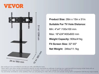 TV Stand Mount Swivel Tall TV Stand for 32-55/ 65/ 85 Inch TV Height Adjustable Portable Floor TV Stand Max VESA 600X800Mm