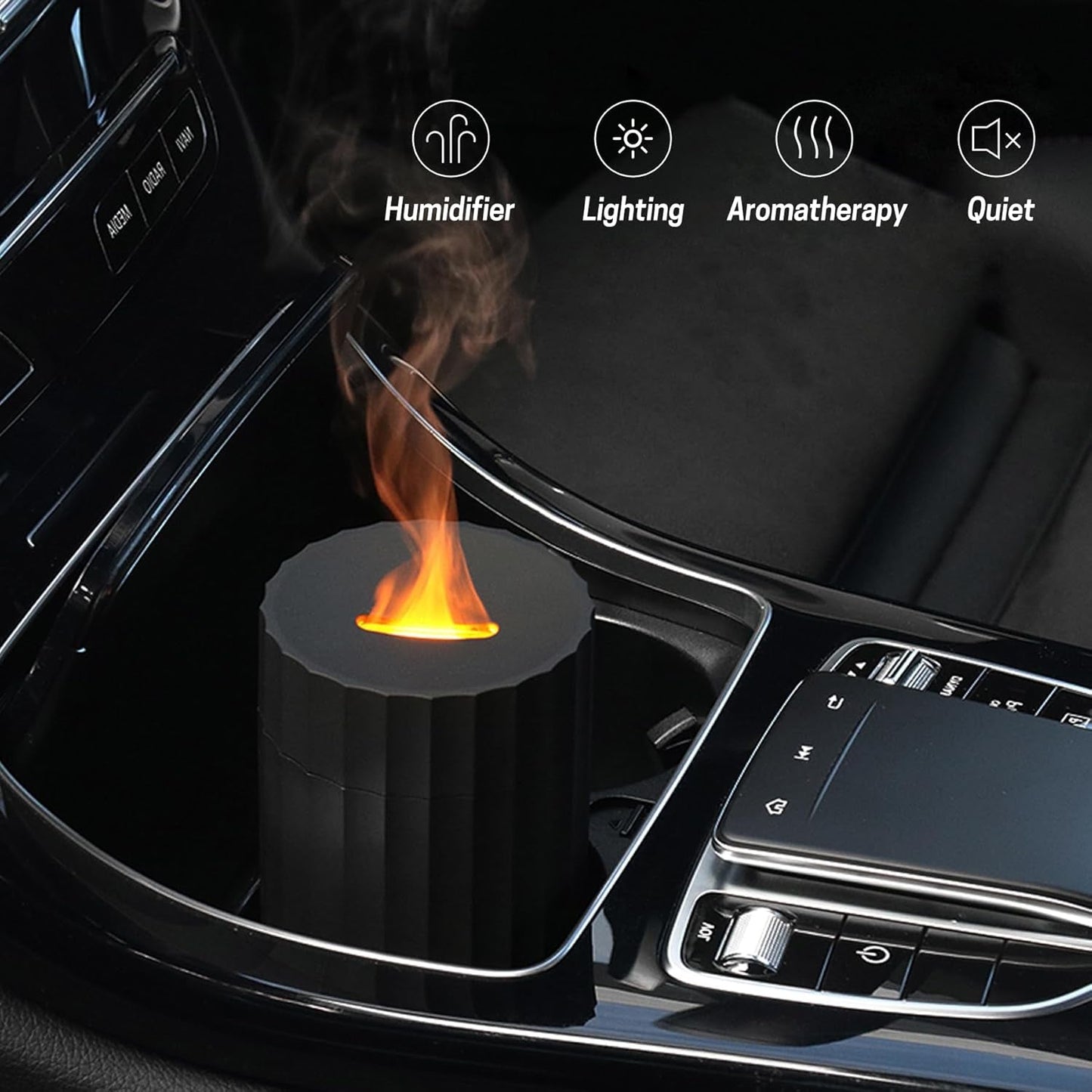 Car Diffuser, Flame Diffuser for Essential Oils,100Ml Colorful Air Aroma Diffuser Humidifier, Car Air Freshener Aromatherapy Diffuser for Car, Home Office, Hotel - Black