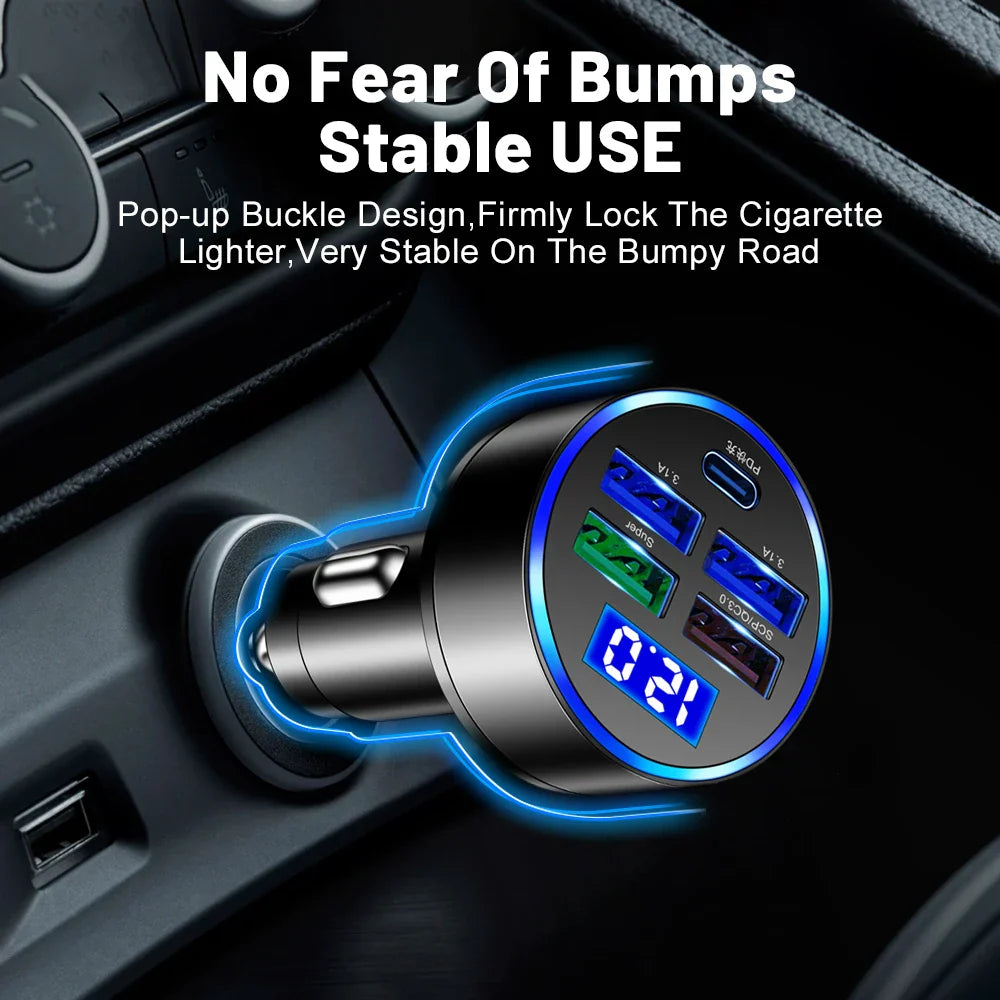 5 USB Port Super Fast Car Charger Adapter for Iphone Samsung Android Cell Phone