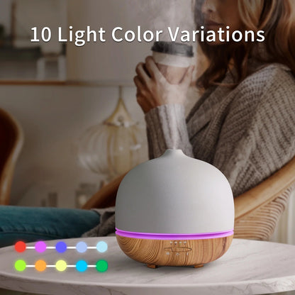 500Ml Essential Oil Diffuser, Ceramic Diffusers for Essential Oils Large Room Ceramic Aromatherapy Diffuser Cool Mist Humidifier with 10 Colors Lights & Waterless Auto-Off for Home Office Room