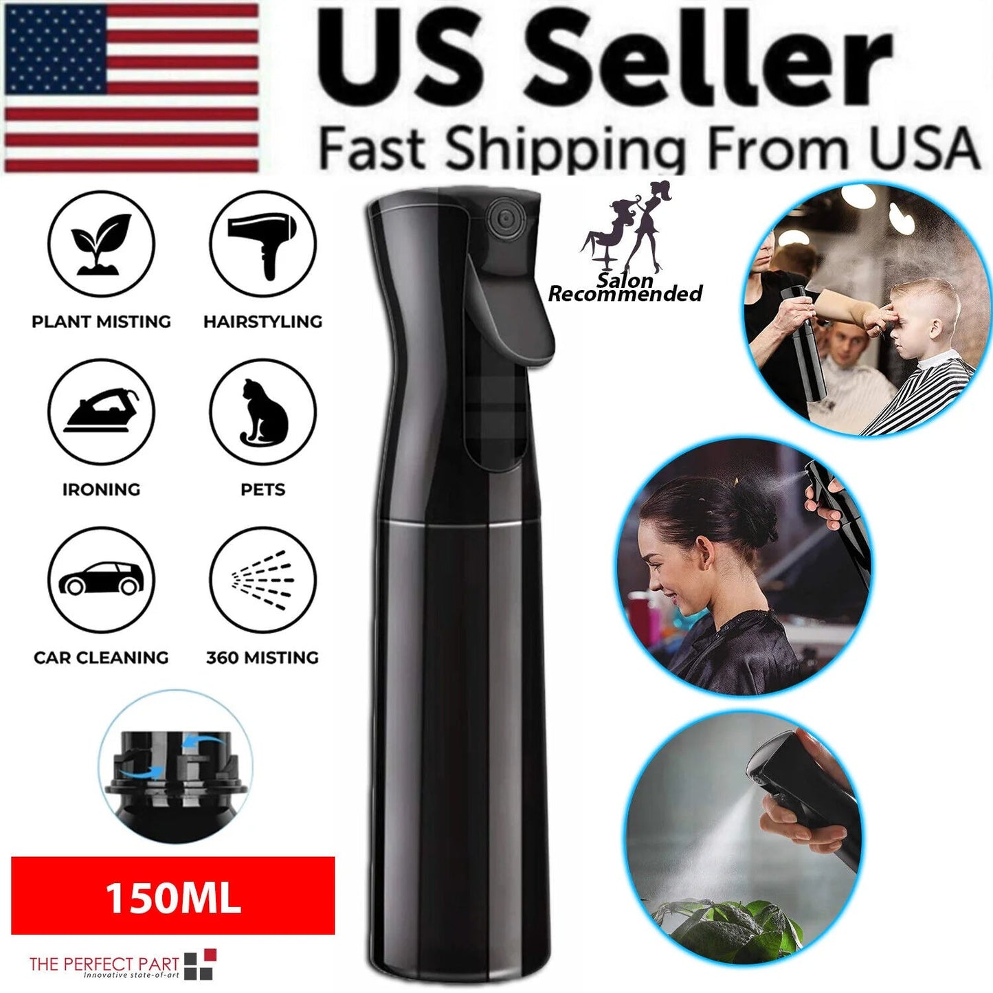 Continuous Mist Hair Spray Bottle Barber Water Sprayer Salon Plant Mister Tools