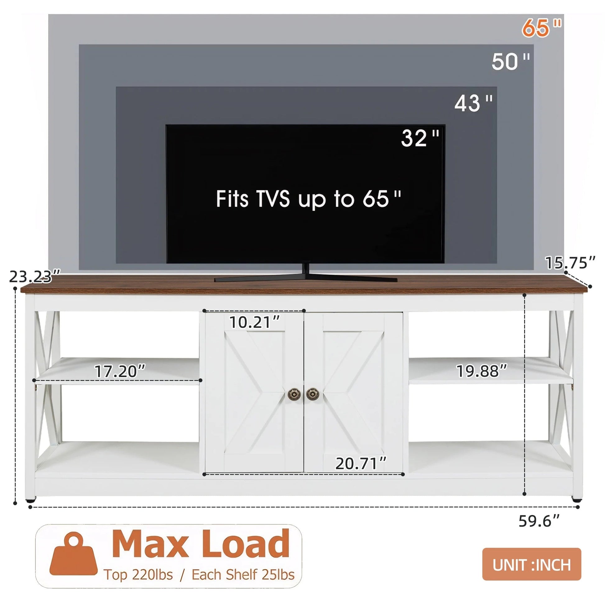 White TV Stand for 65 Inch TV, Modern TV Cabinet with LED Light